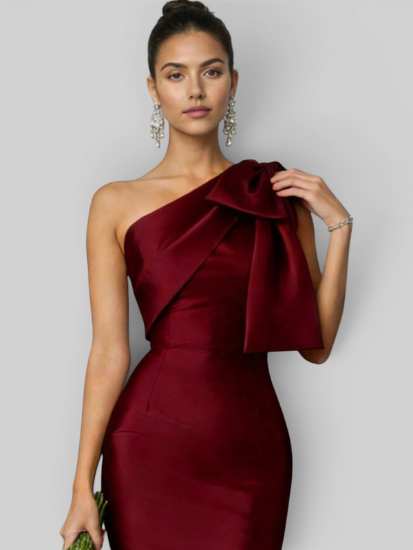 Vestido de Festa Longo Nula Manga com Laço Ambrô