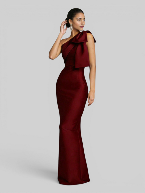 Vestido de Festa Longo Nula Manga com Laço Ambrô