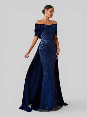 Vestido de Festa Longo Ombro a Ombro Laço Couture
