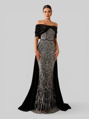 Vestido de Festa Longo Ombro a Ombro Laço Couture