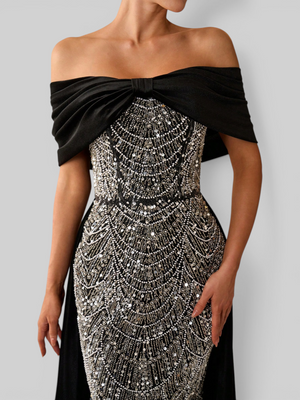 Vestido de Festa Longo Ombro a Ombro Laço Couture