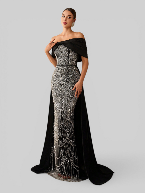 Vestido de Festa Longo Ombro a Ombro Laço Couture