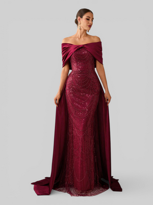 Vestido de Festa Longo Ombro a Ombro Laço Couture