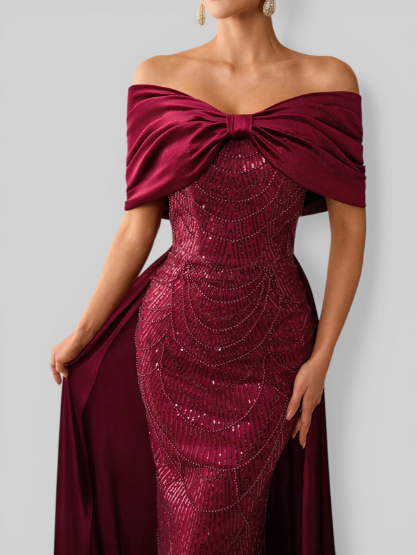Vestido de Festa Longo Ombro a Ombro Laço Couture