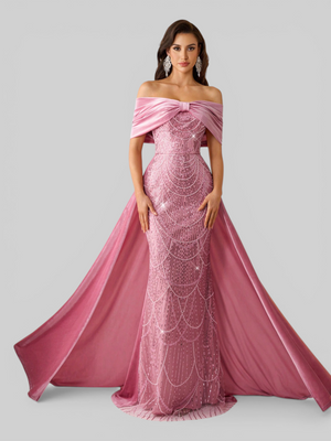 Vestido de Festa Longo Ombro a Ombro Laço Couture