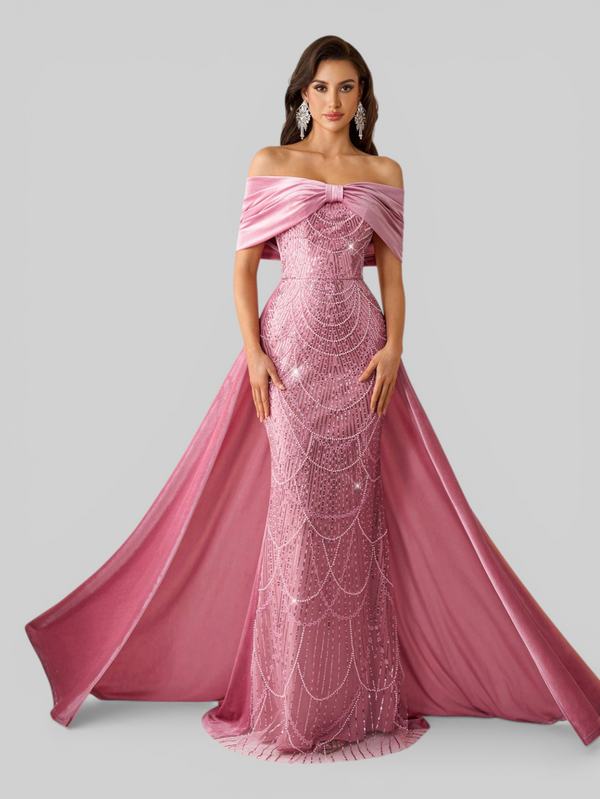 Vestido de Festa Longo Ombro a Ombro Laço Couture