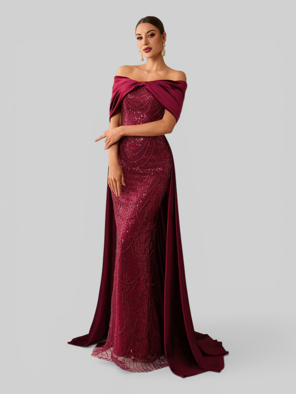 Vestido de Festa Longo Ombro a Ombro Laço Couture