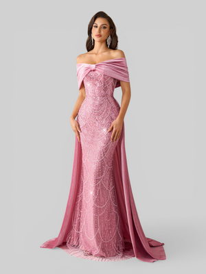 Vestido de Festa Longo Ombro a Ombro Laço Couture