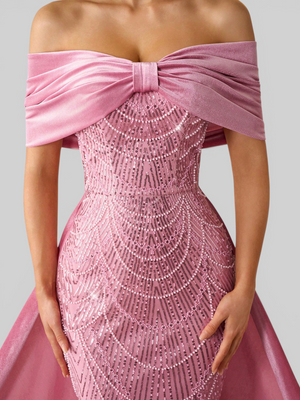 Vestido de Festa Longo Ombro a Ombro Laço Couture