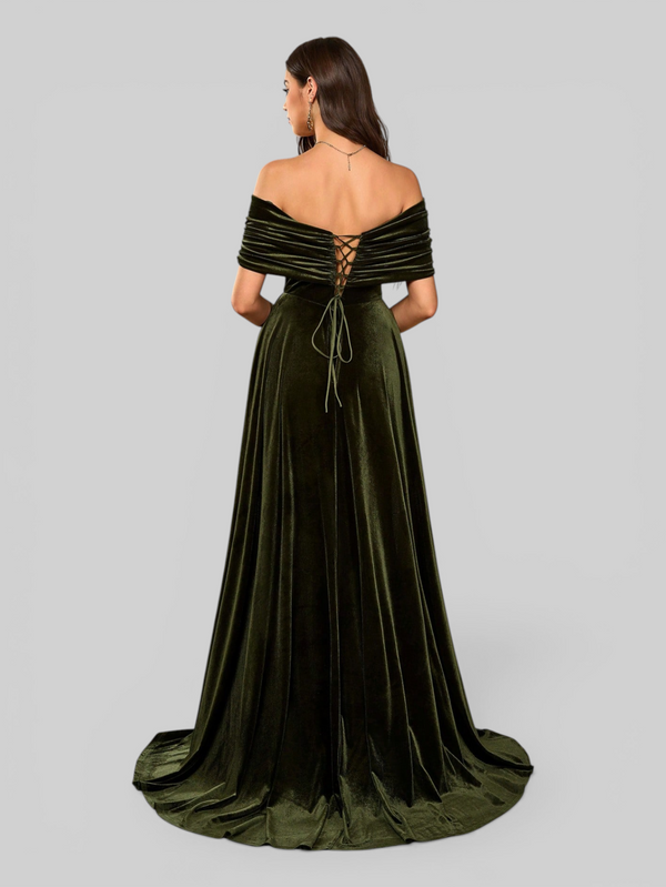 Vestido de Festa Longo Ombro a Ombro Laço Couture