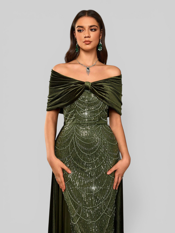 Vestido de Festa Longo Ombro a Ombro Laço Couture