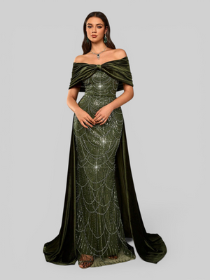 Vestido de Festa Longo Ombro a Ombro Laço Couture