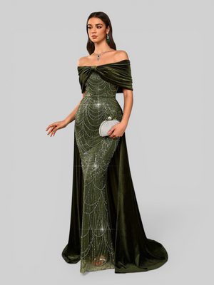Vestido de Festa Longo Ombro a Ombro Laço Couture