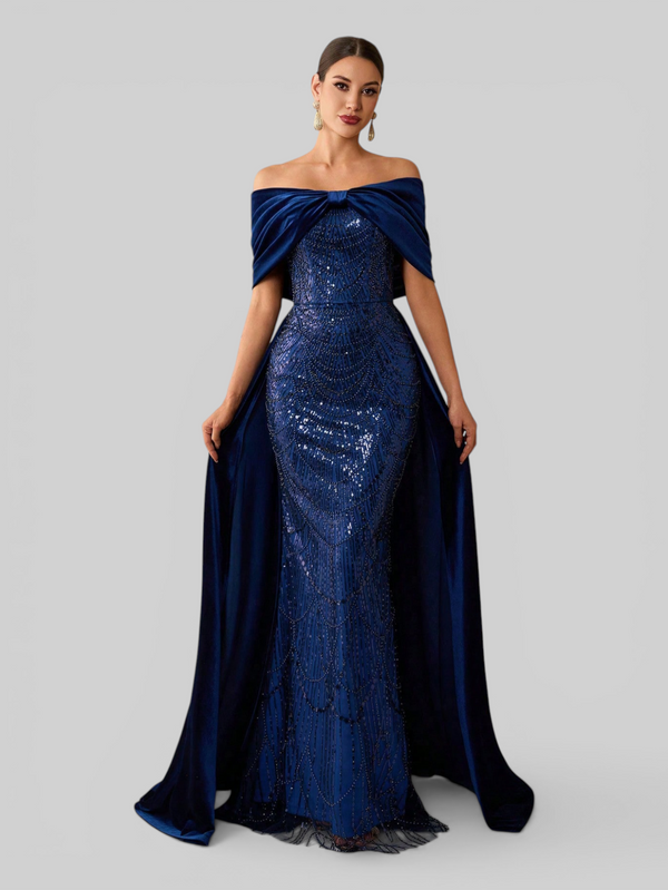 Vestido de Festa Longo Ombro a Ombro Laço Couture