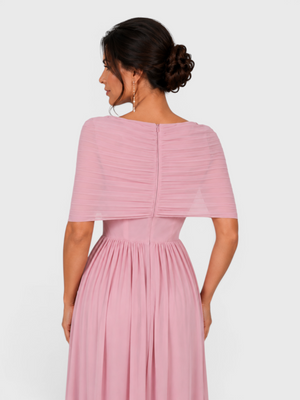 Vestido de Festa Longo Ombro a Ombro Plissado com Flores 3D May