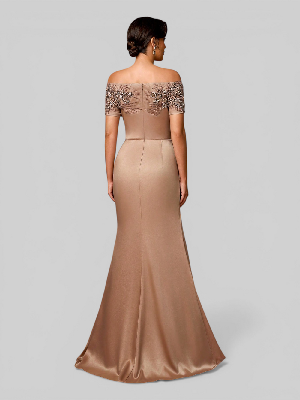 Vestido de Festa Longo Ombro a Ombro com Apliques Pérolas