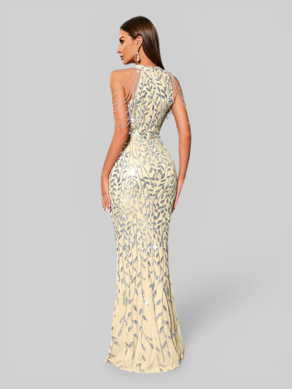 Vestido de Festa Longo Paetê Boston Flowers - Aurea Dress