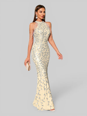 Vestido de Festa Longo Paetê Boston Flowers - Aurea Dress