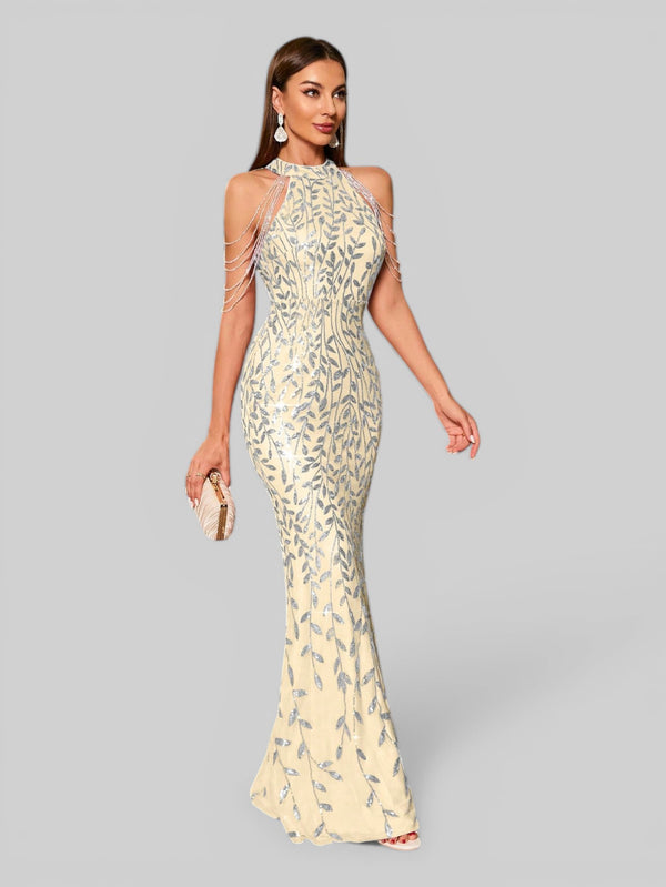 Vestido de Festa Longo Paetê Boston Flowers - Aurea Dress