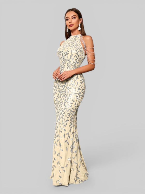 Vestido de Festa Longo Paetê Boston Flowers - Aurea Dress
