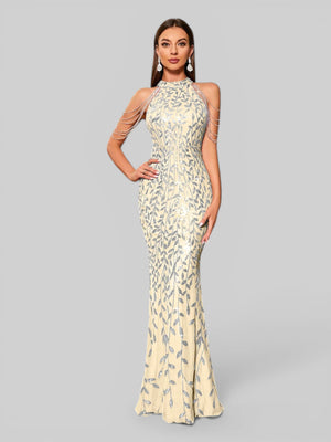 Vestido de Festa Longo Paetê Boston Flowers - Aurea Dress