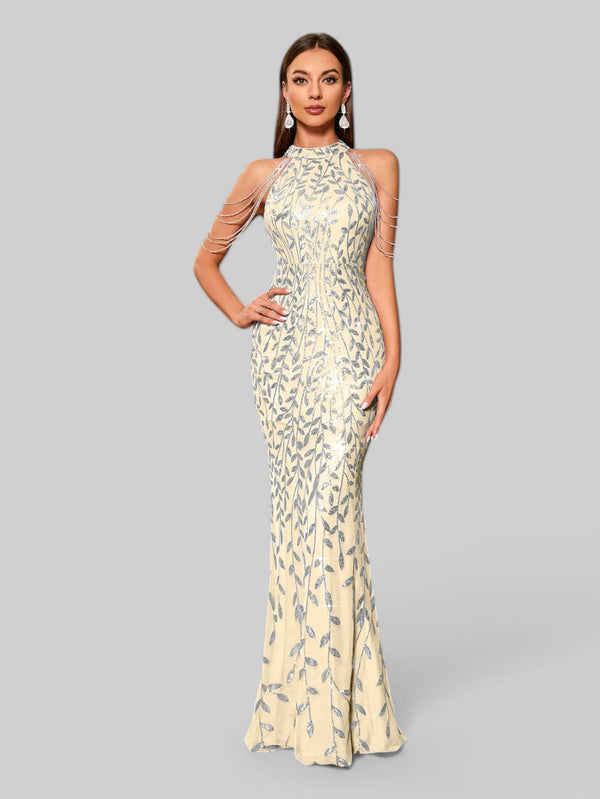 Vestido de Festa Longo Paetê Boston Flowers - Aurea Dress