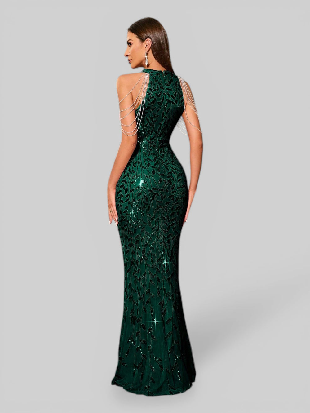 Vestido de Festa Longo Paetê Boston Flowers