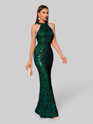Vestido de Festa Longo Paetê Boston Flowers - Aurea Dress