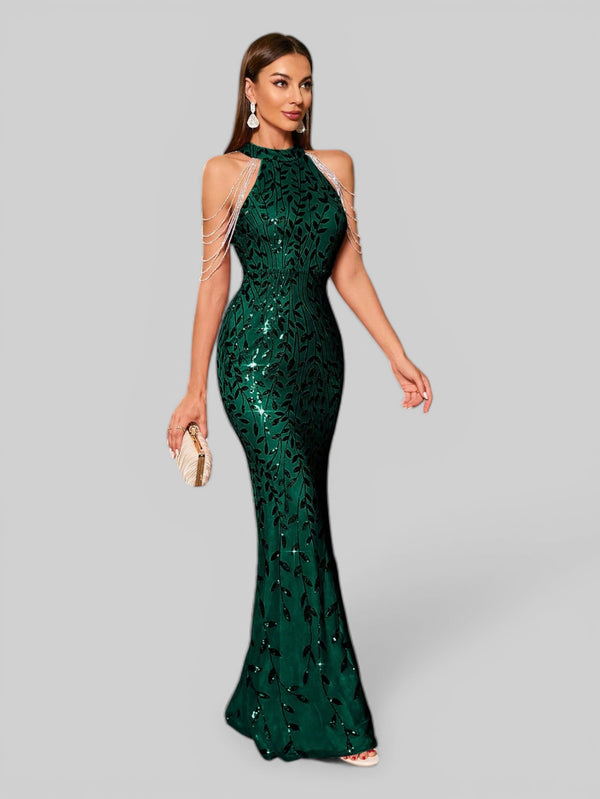 Vestido de Festa Longo Paetê Boston Flowers - Aurea Dress