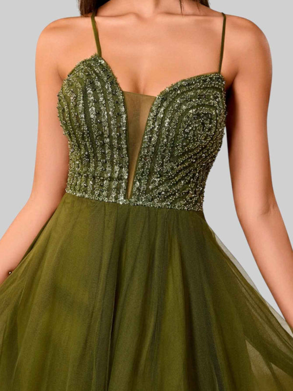 Vestido de Festa Longo Paetê Dubai Oliva