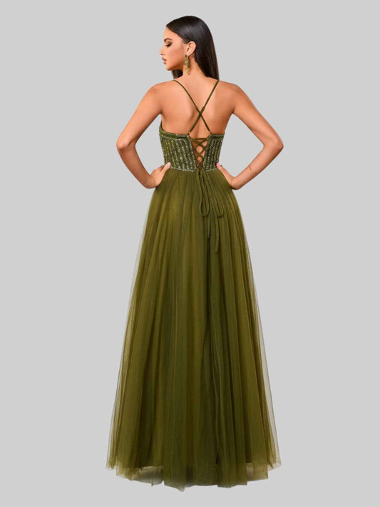 Vestido de Festa Longo Paetê Dubai Oliva