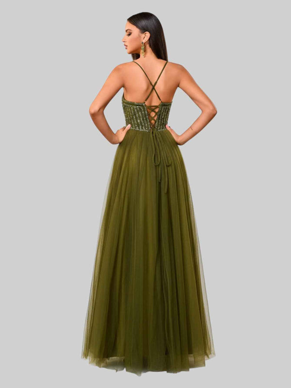 Vestido de Festa Longo Paetê Dubai Oliva