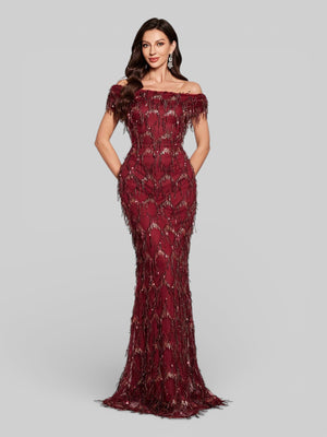 Vestido de Festa Longo Paetê com Franjas Ombro a Ombro Santorini