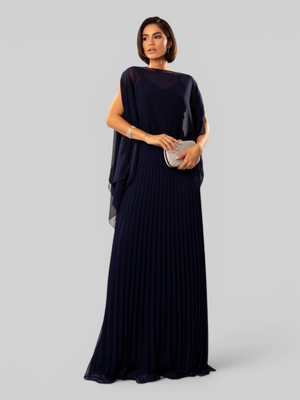 Vestido de Festa Longo Plissado 2 em 1 com Capa Removível