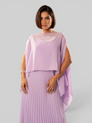 Vestido de Festa Longo Plissado 2 em 1 com Capa Removível