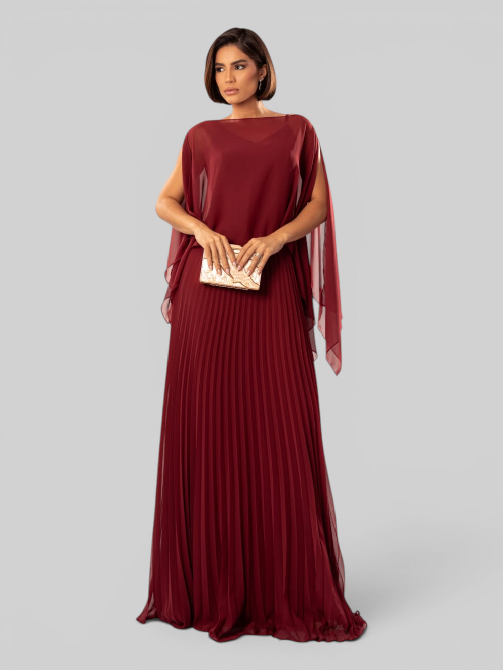 Vestido de Festa Longo Plissado 2 em 1 com Capa Removível