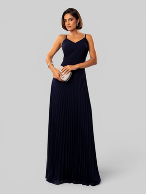 Vestido de Festa Longo Plissado 2 em 1 com Capa Removível