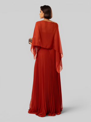 Vestido de Festa Longo Plissado 2 em 1 com Capa Removível