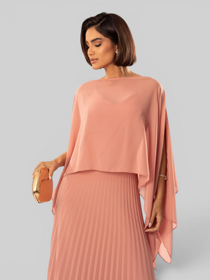 Vestido de Festa Longo Plissado 2 em 1 com Capa Removível