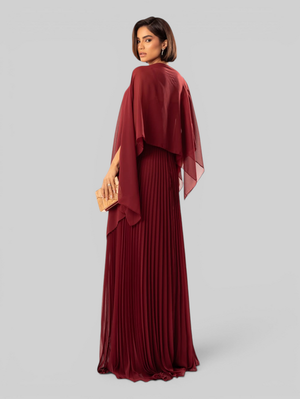 Vestido de Festa Longo Plissado 2 em 1 com Capa Removível