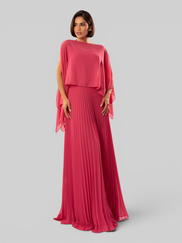 Vestido de Festa Longo Plissado 2 em 1 com Capa Removível