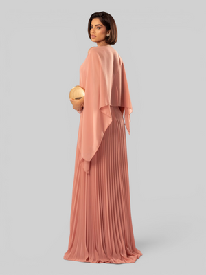 Vestido de Festa Longo Plissado 2 em 1 com Capa Removível
