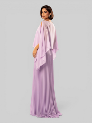 Vestido de Festa Longo Plissado 2 em 1 com Capa Removível