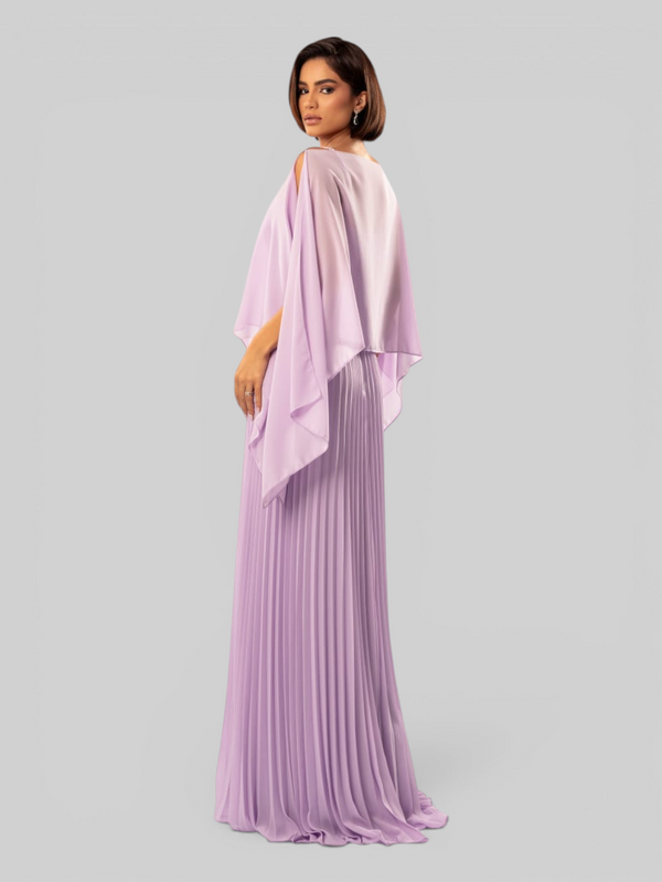 Vestido de Festa Longo Plissado 2 em 1 com Capa Removível