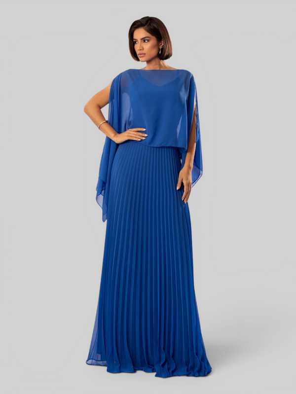 Vestido de Festa Longo Plissado 2 em 1 com Capa Removível