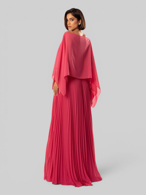 Vestido de Festa Longo Plissado 2 em 1 com Capa Removível