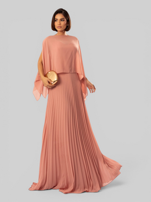 Vestido de Festa Longo Plissado 2 em 1 com Capa Removível