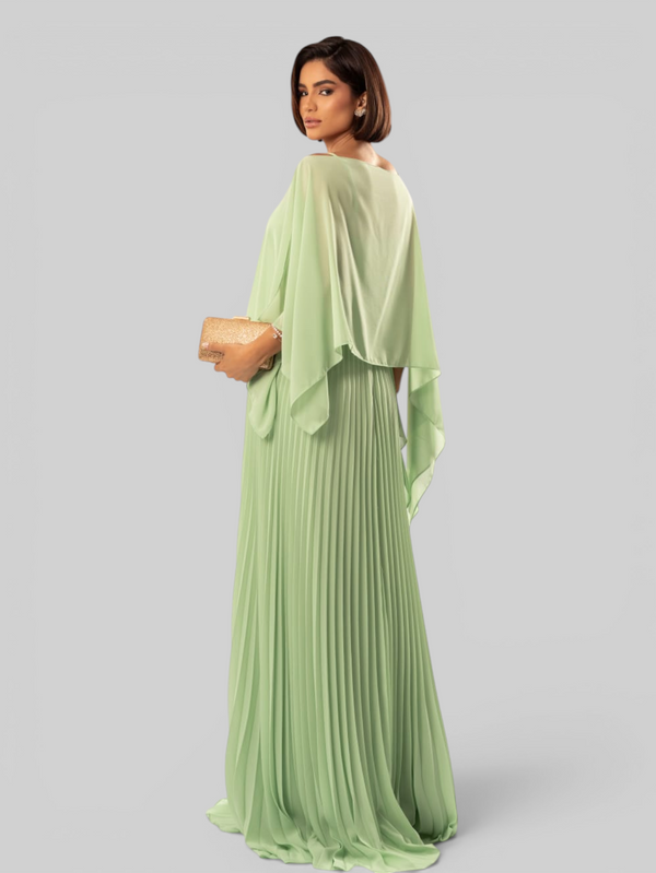 Vestido de Festa Longo Plissado 2 em 1 com Capa Removível