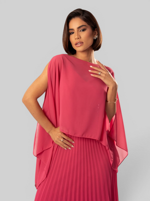 Vestido de Festa Longo Plissado 2 em 1 com Capa Removível