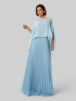 Vestido de Festa Longo Plissado 2 em 1 com Capa Removível